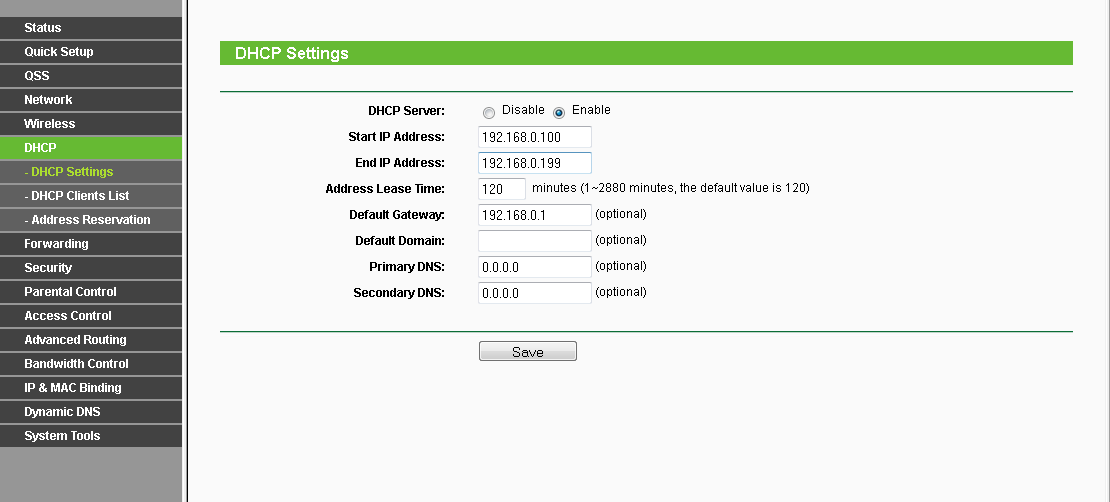 Dhcp setting